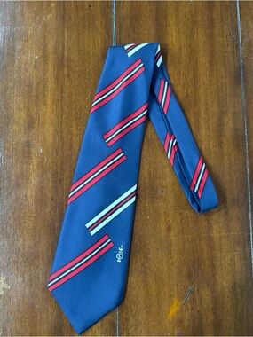Lanvin Paris Silk Tie Navy Blue Red Stripe Designer Necktie Made in France 4”